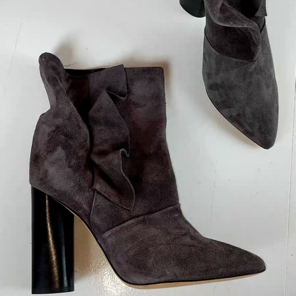 Iro Ruffle Trimmed Ankle Boots in Grey Suede - Picture 5 of 14